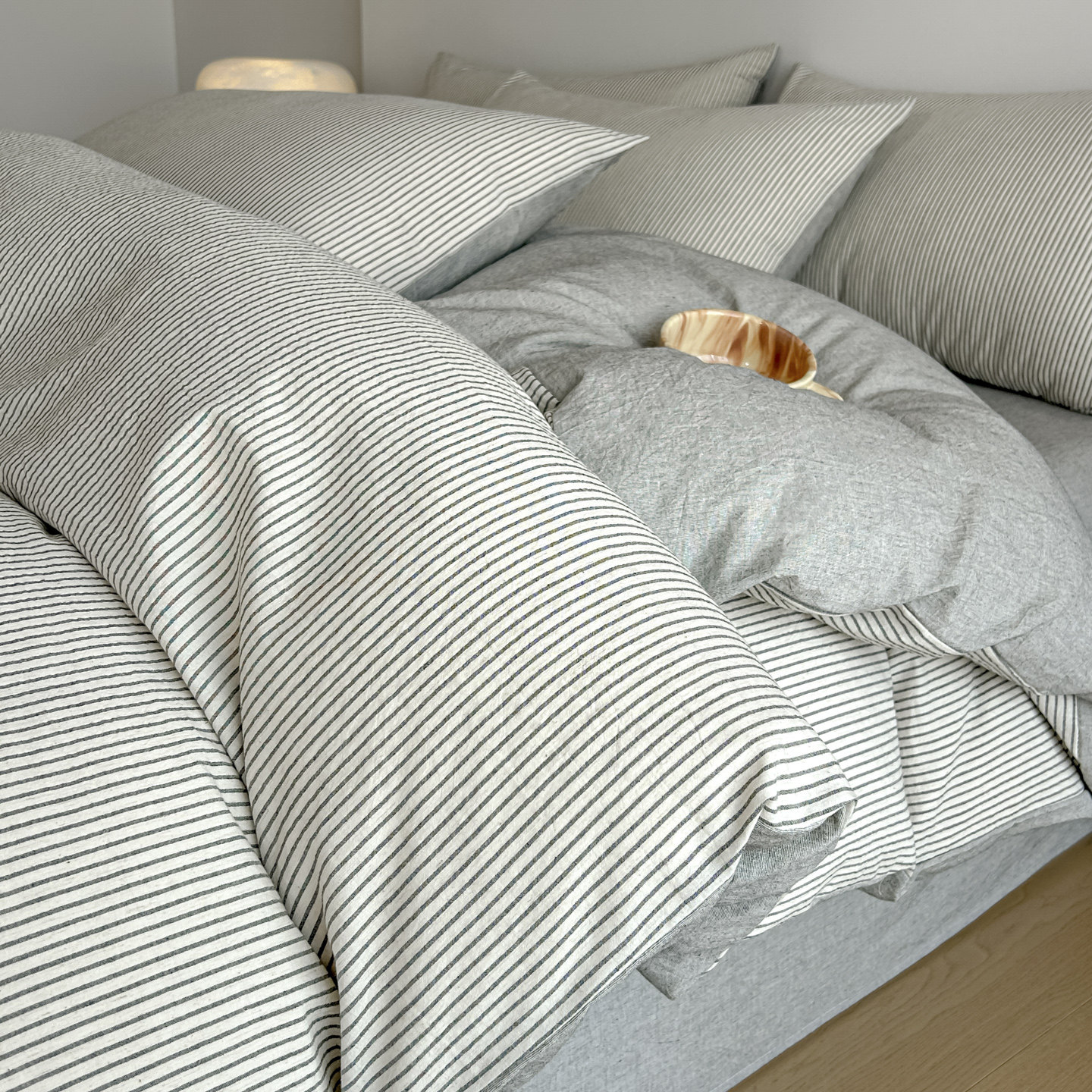 小清新四季款灰色条纹床上四件套全棉纯棉2026年新款一米五床被套,床上用品,学生床品套件,淘宝优惠券,粉丝福利购,淘宝优惠卷