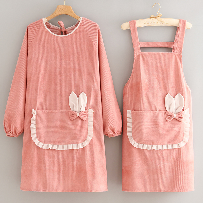 长袖围裙浩瑾条绒家用防污韩版