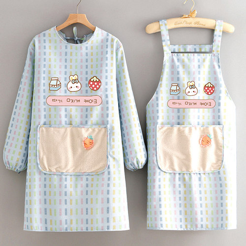 卡通帆布长袖围裙厨房家用