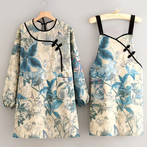 复古围裙家用厨房防污耐磨长袖