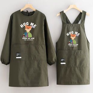 时尚 护衣成人上班罩衣餐饮专用 防污家用厨房围裙定制印字防水长袖