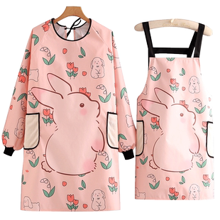 新款可爱环保防水围裙厨房家用做饭餐饮专用长袖罩衣工作服女围腰
