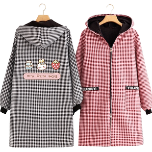 棉布加绒加厚罩衣女新款防污长袖围裙家用厨房工作服定制大人围腰