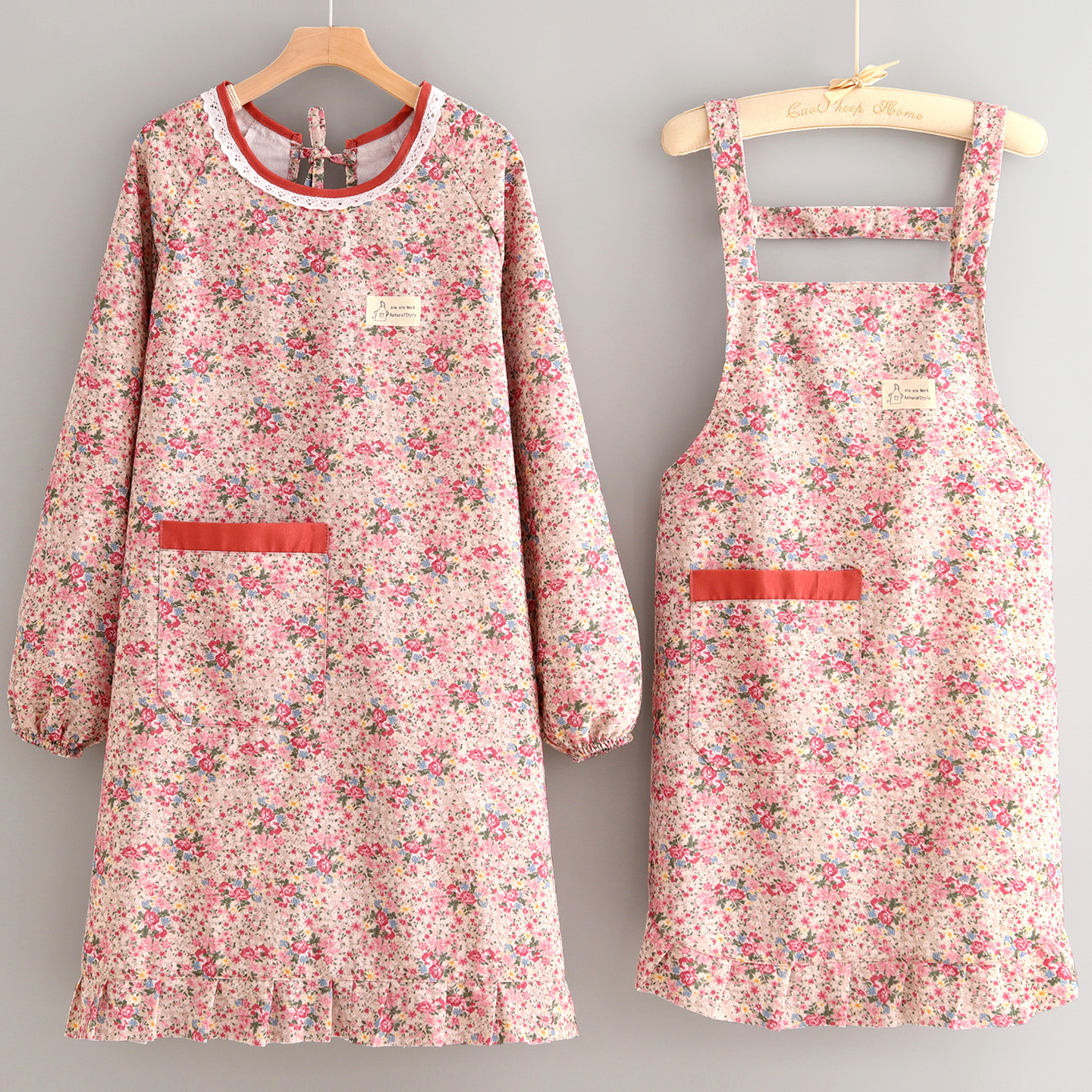 时尚帆布长袖围裙厨房家用新款