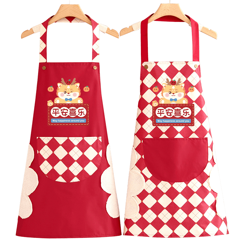 家用厨房做饭防水围裙新款卡通龙年围腰定制印字餐饮专用工作服女
