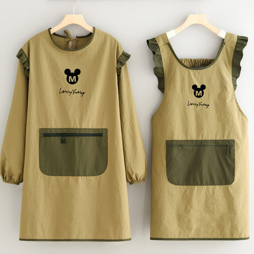 韩版可爱防泼水长袖围裙家用