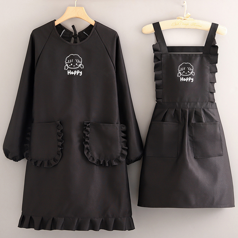 韩版简约防污耐脏长袖围裙厨房家用做饭罩衣女新款工作服定制护衣