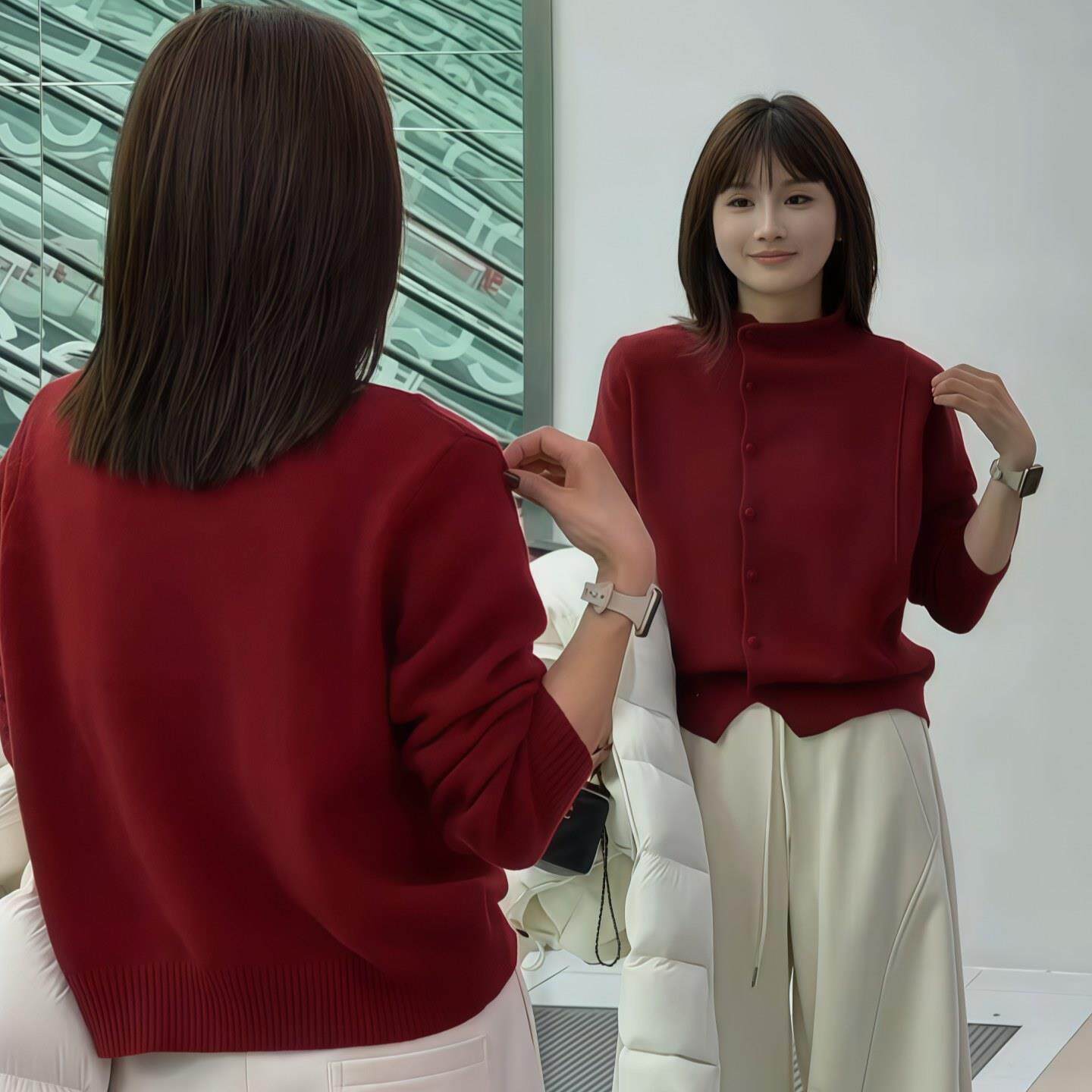 ROUMIKL侧纽扣半高领针织衫女2025新款秋冬软糯内搭长袖毛衣洋气