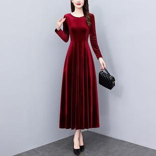 ROUMIKL贵夫人金丝绒连衣裙女入秋冬品牌高端奢华大牌妈妈简单大
