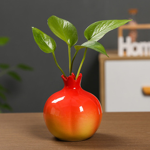 饰石榴河豚可爱花器 饰家居装 陶瓷火龙果可装 水养水培绿植新房装