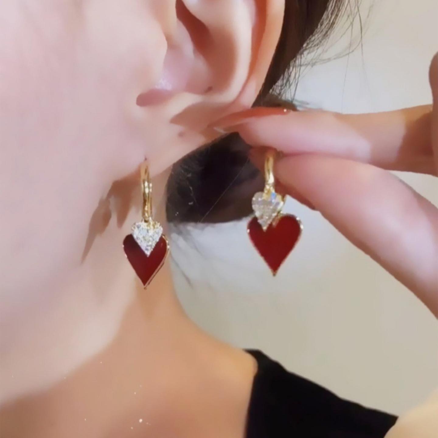 新年红色桃心耳扣女精致小众