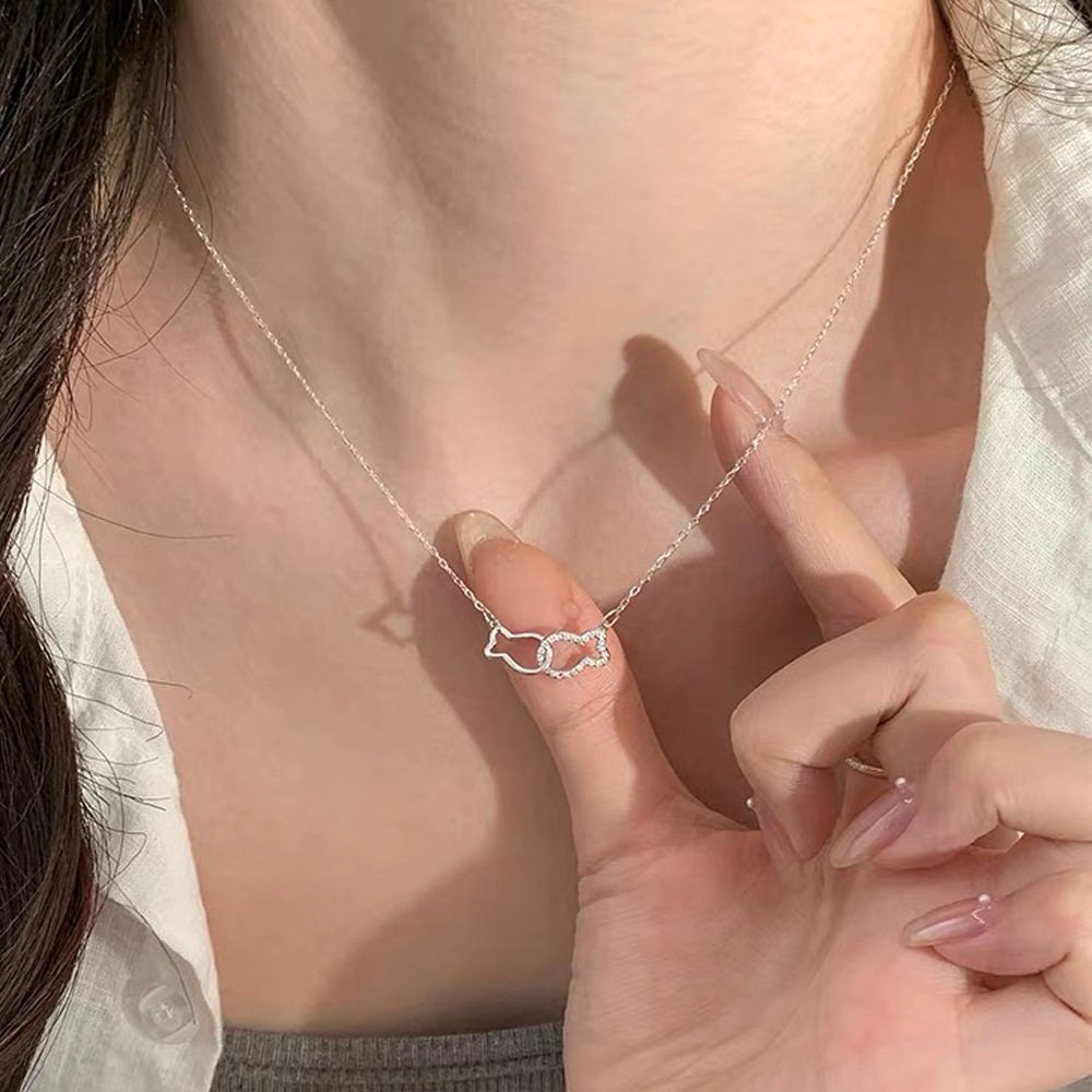 S999纯银双鱼环扣项链女轻奢ins