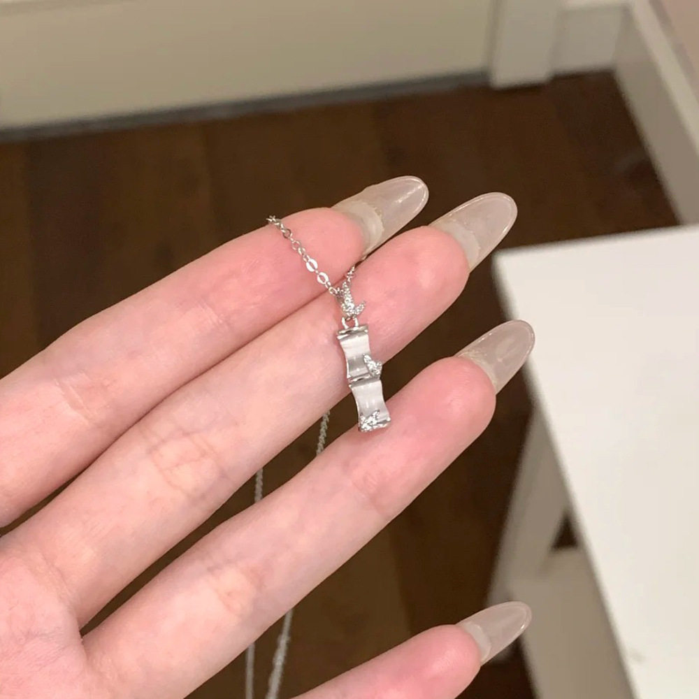 S999足银新中式猫眼石竹节项链女
