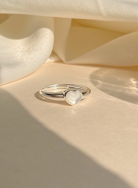 S999足银心形优雅戒指女甜美气质百搭指环简约开口设计手饰品