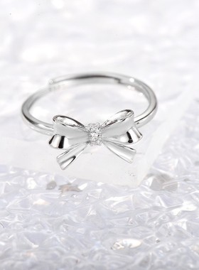 s925纯银轻奢小众食指戒工厂时尚个性风尾戒少女心蝴蝶结戒子