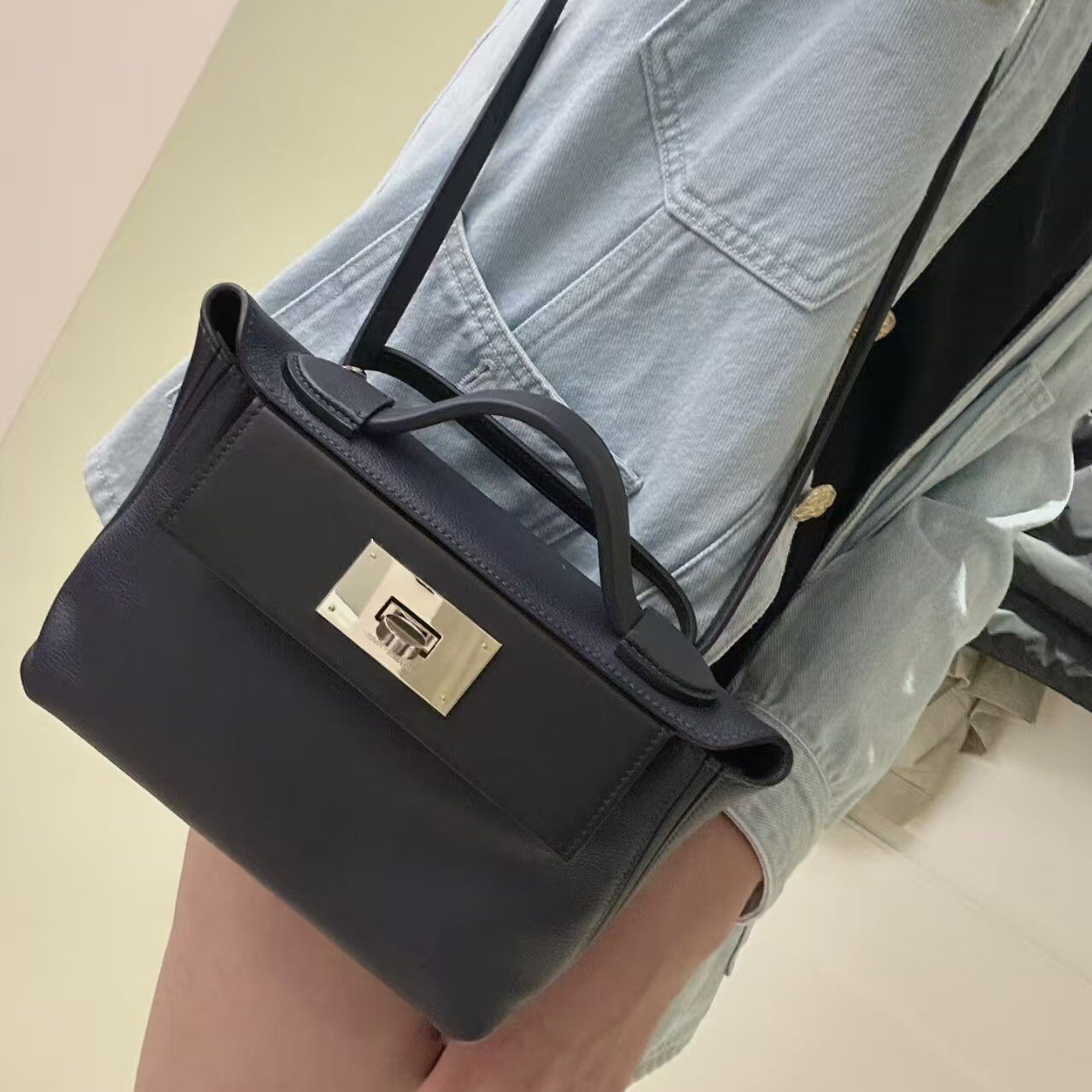 配盒子头层牛皮2424凯丽包手提包