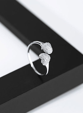 925纯银锆石心形戒指女不掉色设计感爱心指环小众冷淡风戒子