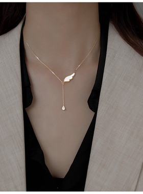 天使之翼s925纯银女项链2023年新款夏季韩版简约轻奢高级感锁骨链