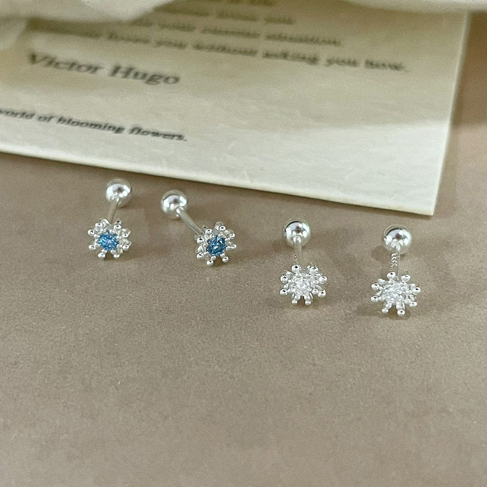 S999纯银雪花锆石耳钉女精致百搭
