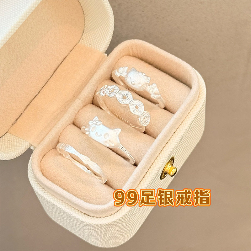 999足银戒指女简约新中式国风可