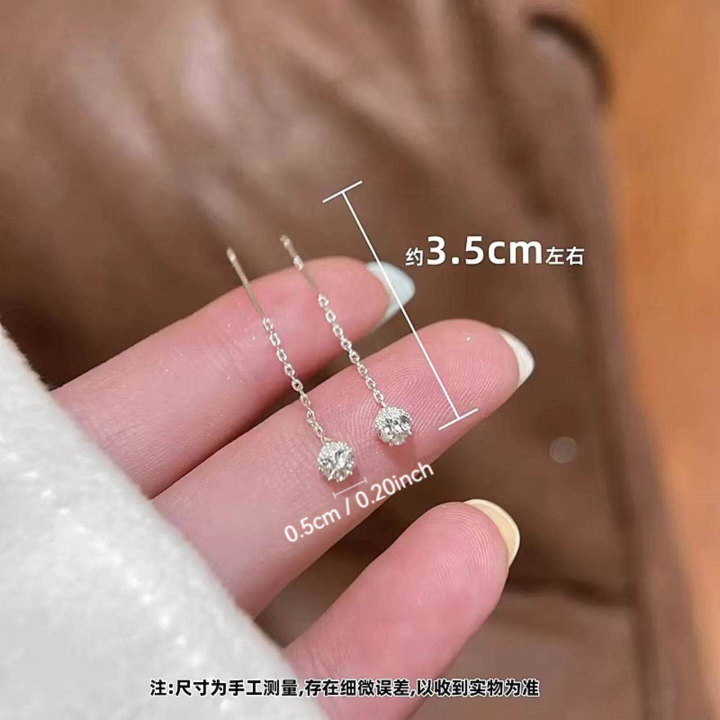 银色简约锆石圆球耳线2026新款s925银针经典百搭轻奢小众流苏耳环