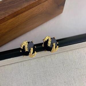 法式复古黑金麦穗耳钉925银针