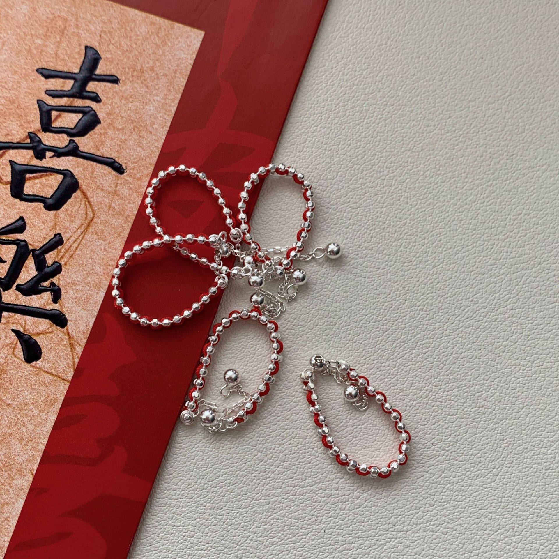 S925纯银新年款手工编织红绳戒指