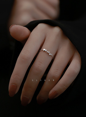 s925星星纯银戒指女小众设计冷淡风高级感ins潮链条轻奢食指指环