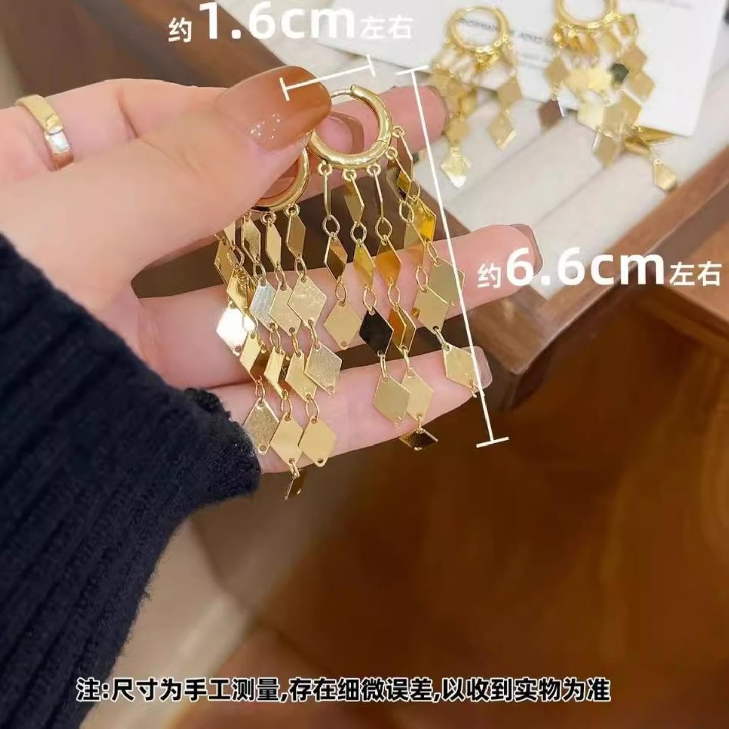 独特设计冷淡风金色菱形亮片流苏