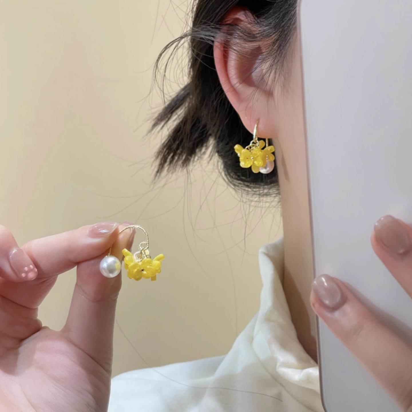 法式温柔甜美黄色桂花花朵珍珠