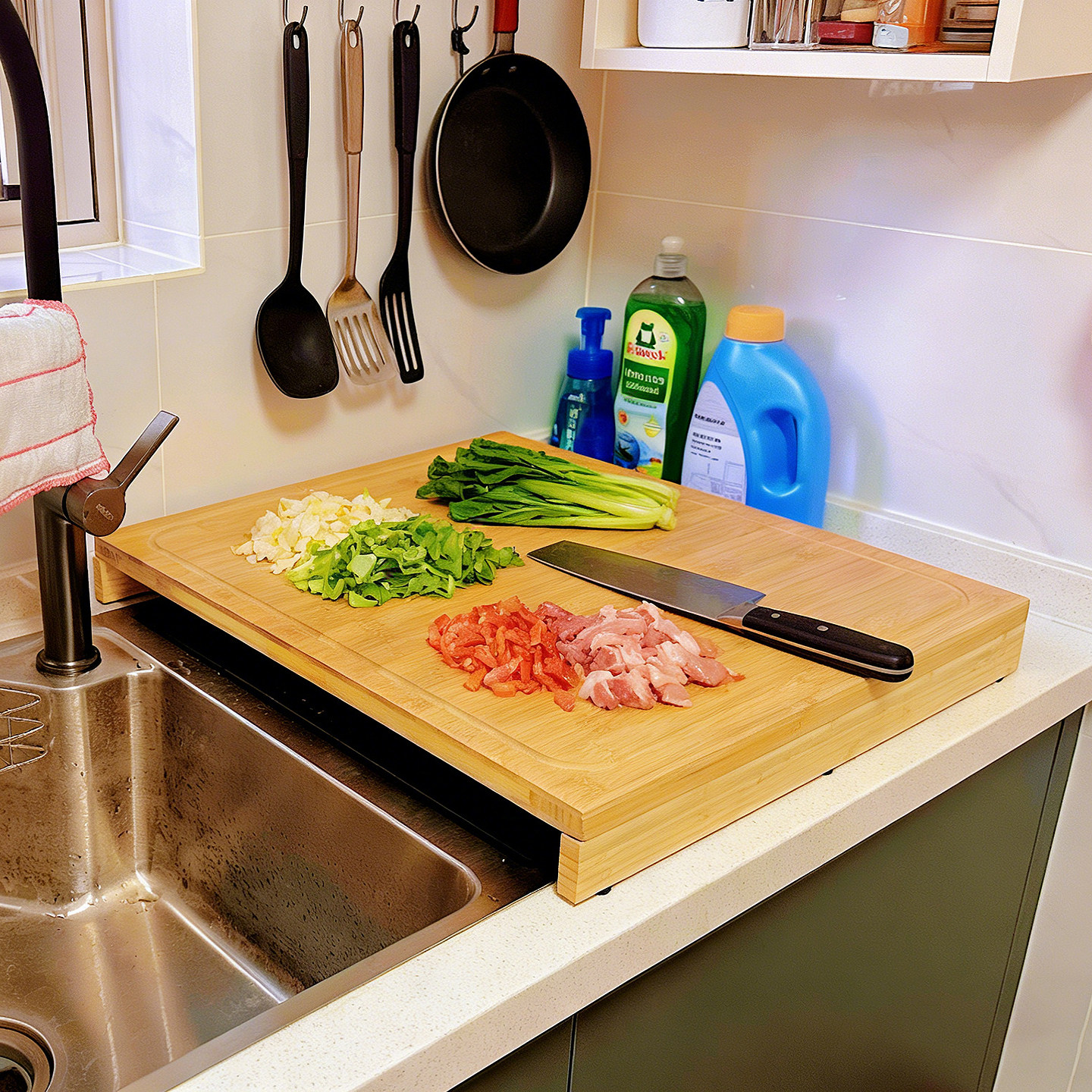 洗碗机盖板竹制水槽菜板厨房专用案板家用切菜板双面钻板卡位砧板