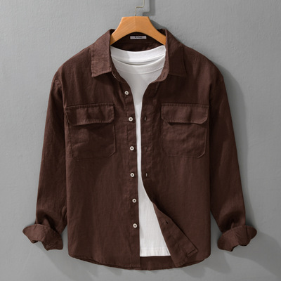 广东普宁衬衫男亚麻简约工装风