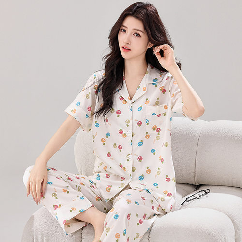广东汕头睡衣女春秋短袖开衫