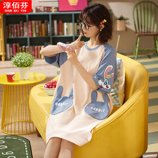 广东揭阳睡裙女新款薄款韩版卡通可爱透气睡衣裙家居服慵懒风