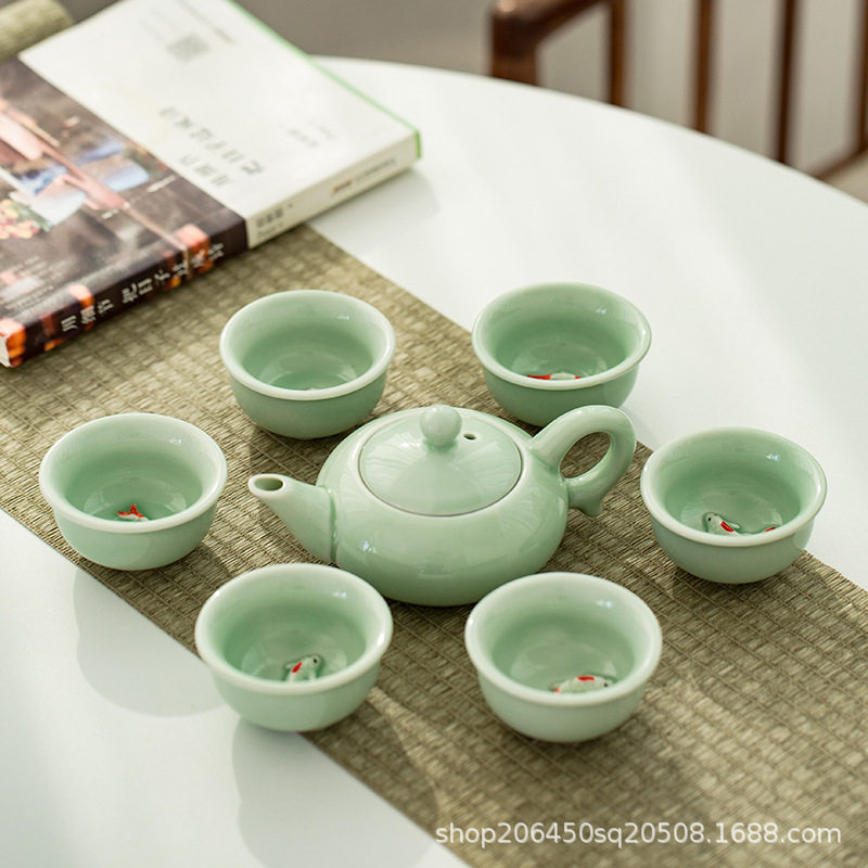 德化茶壶套装7头青瓷陶具