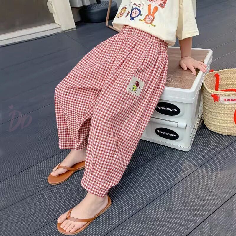 女童裤子2026夏季新款洋气女孩防蚊裤儿童夏装休闲薄款格子长裤潮
