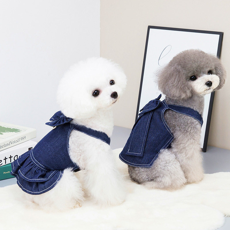 春夏宠物衣服大领结牛仔