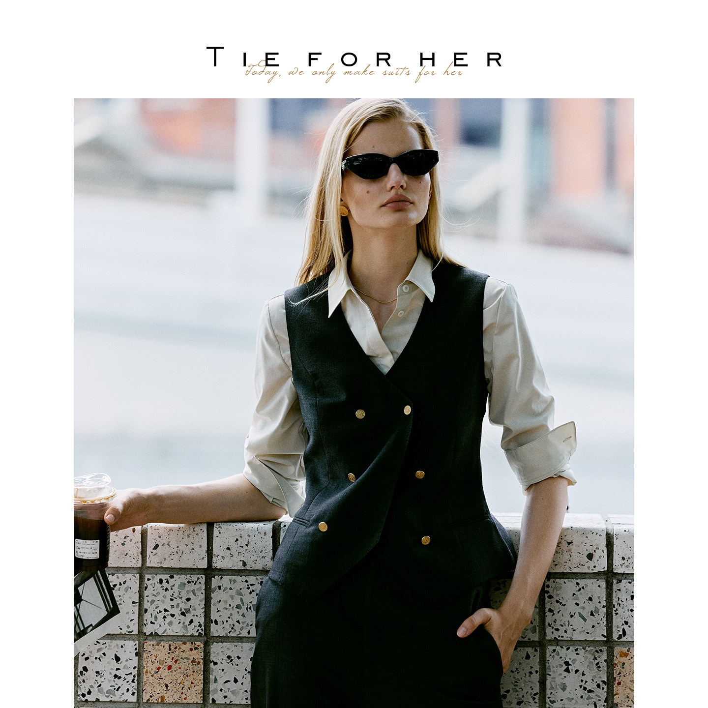 TieForHer 优雅高级双排扣马甲高腰A字半裙组合 26早秋新款