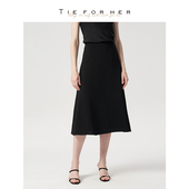 TieForHer法式 a字裙显瘦淡人半身裙百搭过膝伞裙女