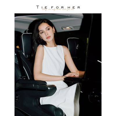 TieForHer 奶昔白一字领分割线立体显瘦日常优雅通勤连衣裙