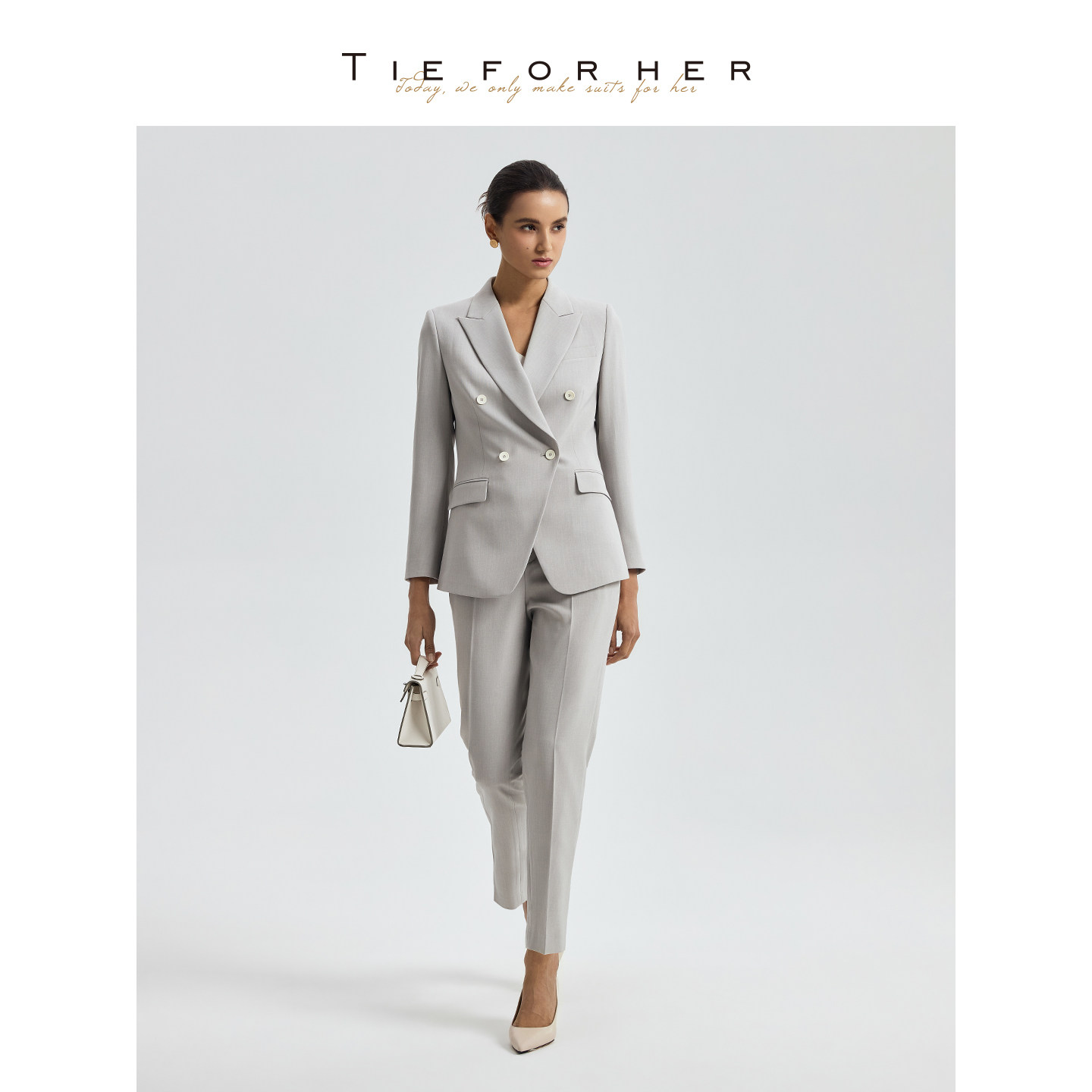 TieForHer Tzee10系列2026夏新款浅银色戗驳领西装上衣外套九分裤