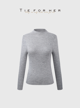 TieForHer 圆领长袖无缝一体针织衫绵羊毛秋冬百搭纯色毛衣