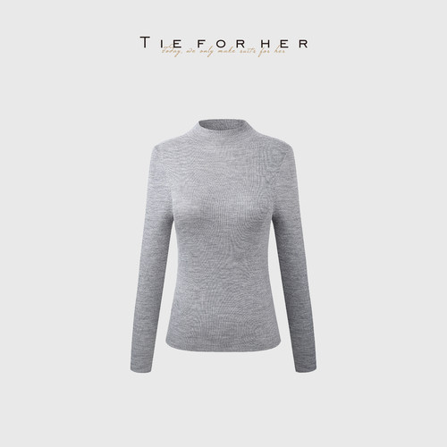 TieForHer 圆领长袖无缝一体针织衫绵羊毛秋冬百搭纯色毛衣