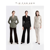 秋冬外套女士 TieForHer 高圆圆款 Oxford精英束腰显瘦羊毛西装