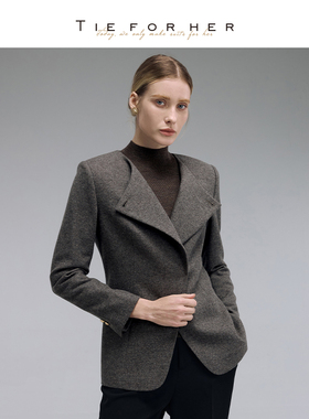 TieForHer Parma圆领西装外塔女 设计感通勤 显瘦百搭职场上衣