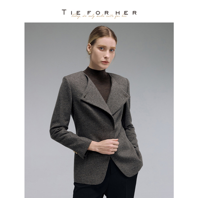 TieForHer Parma圆领西装外塔女 设计感通勤 显瘦百搭职场上衣