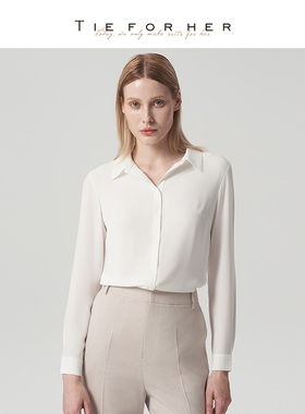 TieForHer蝉翼白方领简约高级质感长袖衬衫