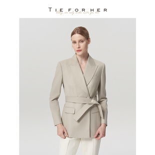 通勤女西装 TieForHer 修身 燕麦色高圆圆款 上衣 Oxford精英束腰