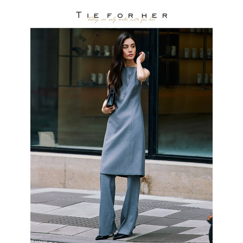 TieForHer IVY灰常显瘦裙 常春藤高知瑞秋裙通勤优雅复古连衣裙女