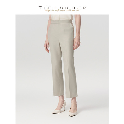 TieForHer 燕麦色高腰九分通勤百搭直筒裤女